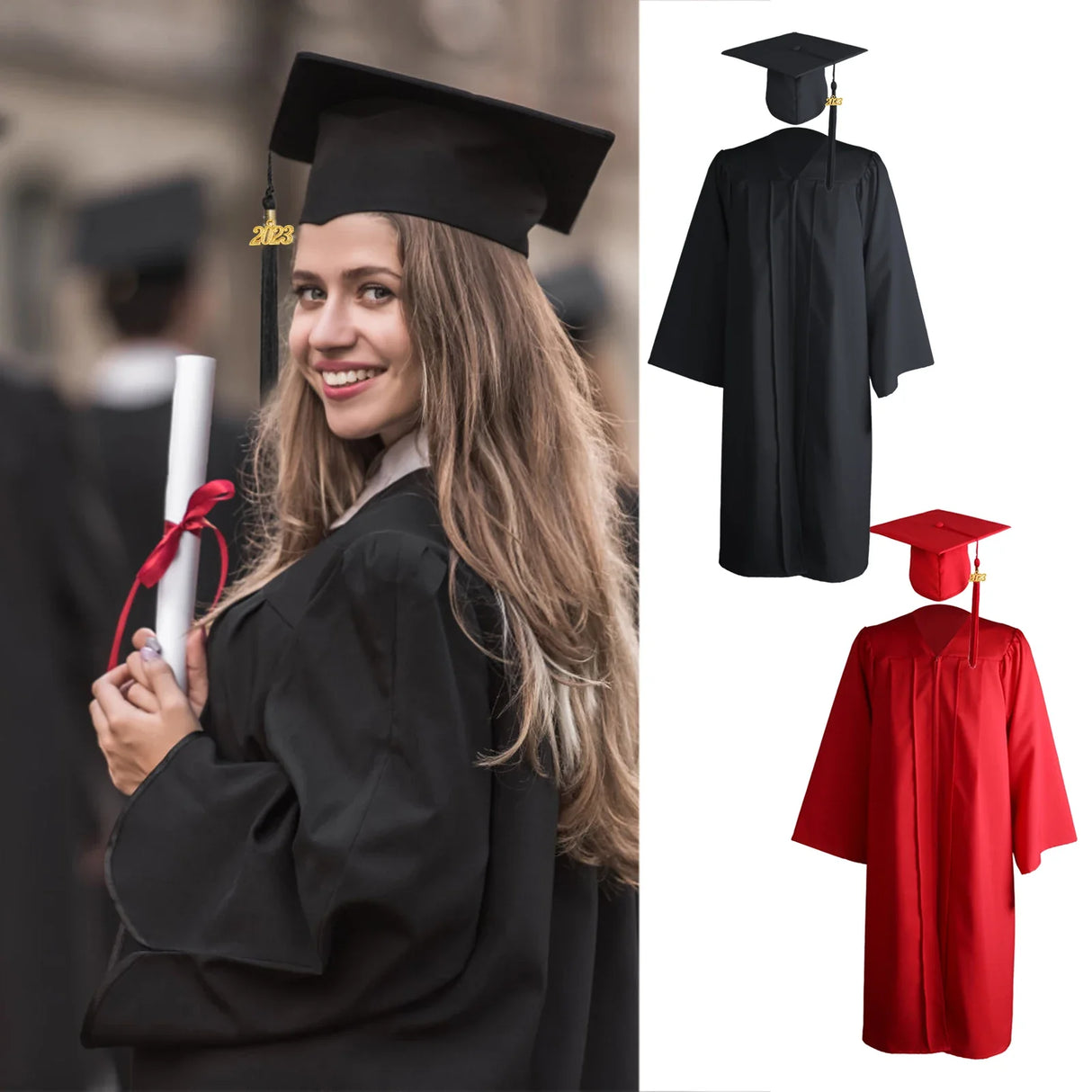 Adult Graduation Gown Cap 2023 Novel School Uniform Unisex Girl Cosplay Bachelor Costume Set College University Ceremony Suit