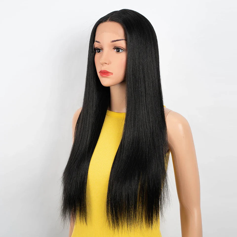 Synthetic Lace Front Wig For Black Women Long Straight Middle Part Wig High Temperature Hair Red Ombre Cosplay Wigs