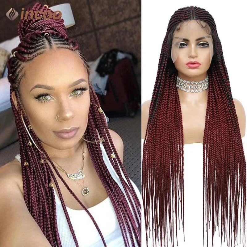 36 Inch Braid Wigs Lace Front Wig Cornrow Braided Wigs Box Braids 13x8 Lace Frontal Wig for Woman Synthetic Lace Wig Baby Hair