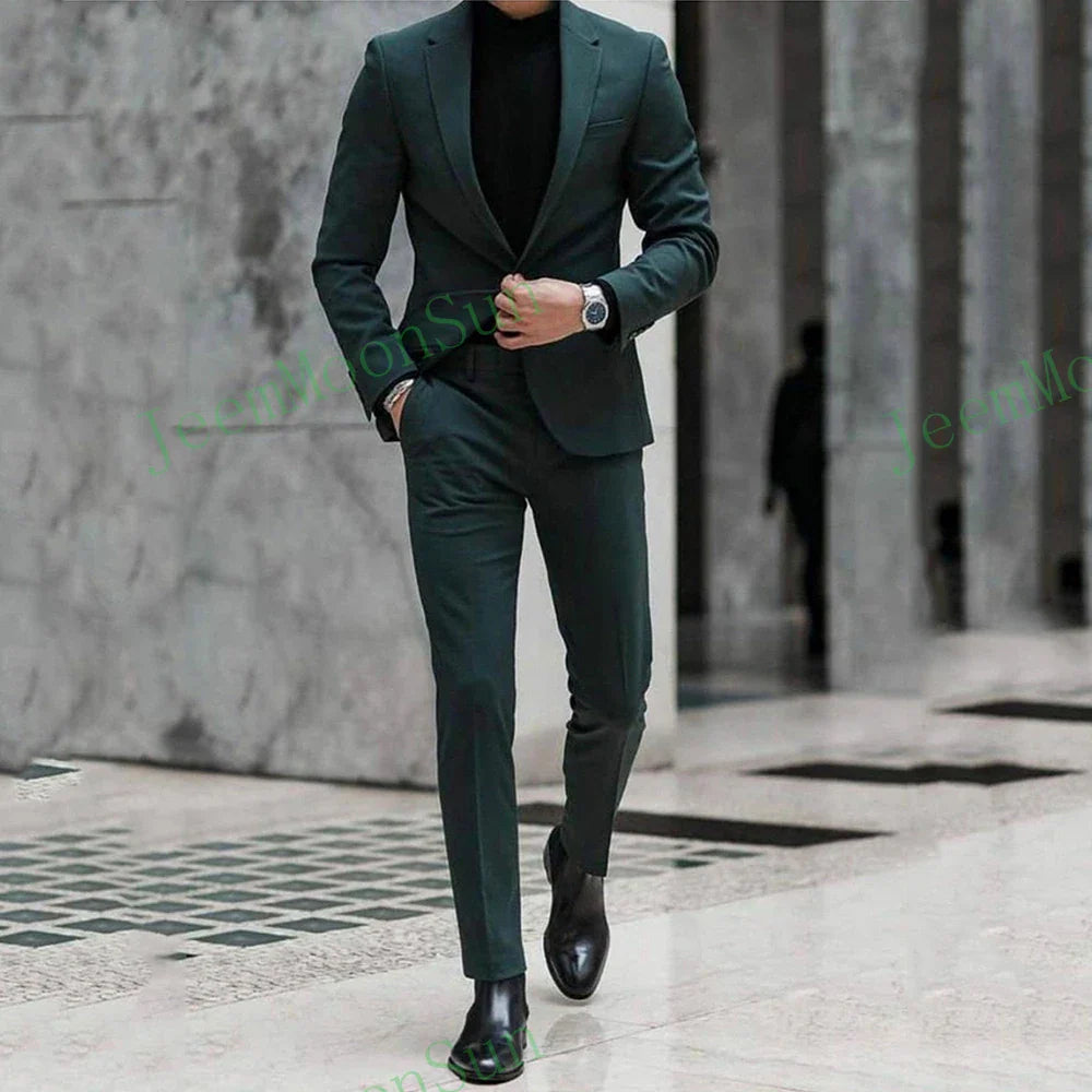 Classic Dark Green Male Suits 2023 Notched Lapel One Button Slim Fit Men Wedding Suit Groom Wear 2 Pieces Blazer Terno Masculino