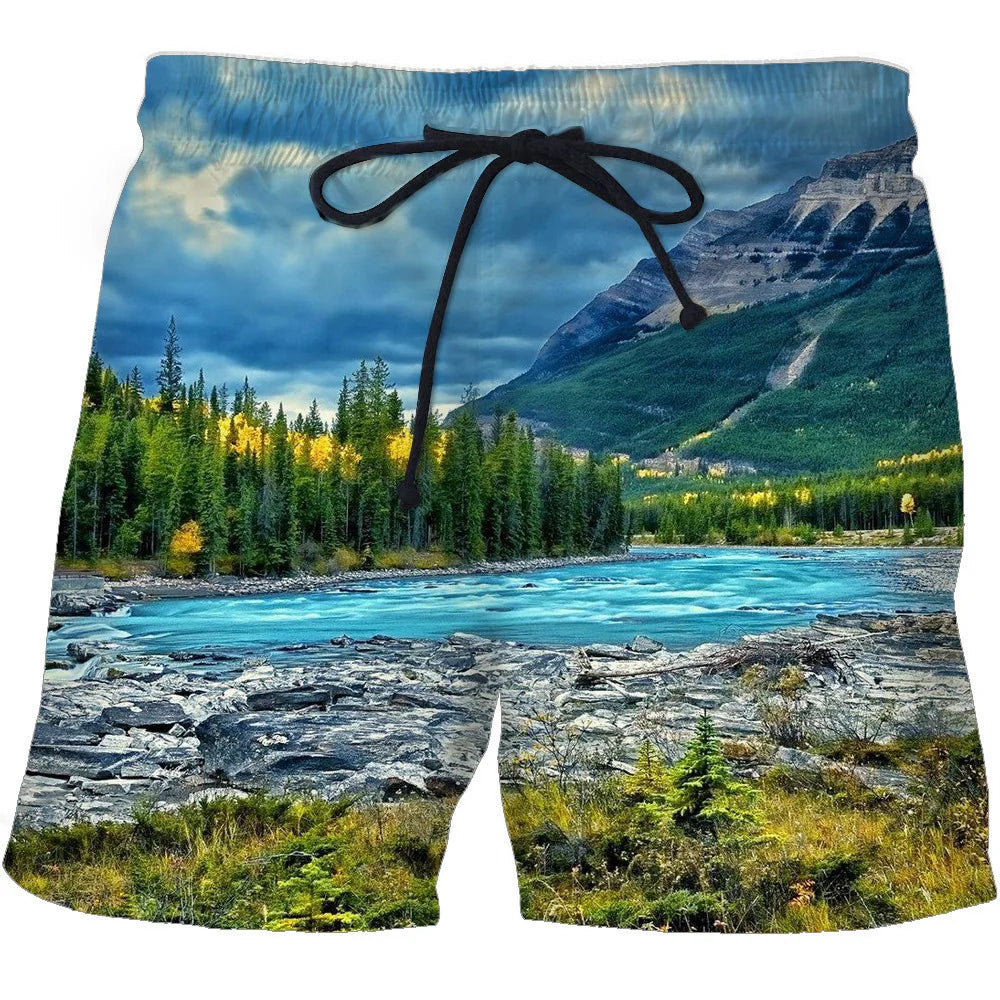 Landscape 3D print, beach pants lead the way.  Fashion trend Advanced fabrics are comfortable and soft