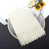 Winter Scarf Women Luxury Autumn Winter Cashmere Scarf Thickened Warm Shawl Classic Tassels Fluffy Scarf Solid Color Soft Shawl