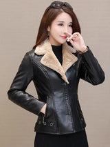 Aelegantmis Autumn Winter Warm Faux Fur Coat Women Leather Jacket Ladies Slim Moto Biker Basic Jackets Plush Casual Outerwear