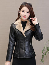 Aelegantmis Autumn Winter Warm Faux Fur Coat Women Leather Jacket Ladies Slim Moto Biker Basic Jackets Plush Casual Outerwear