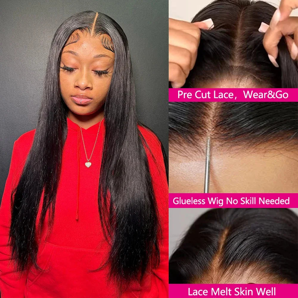 26inch Straight Wear And Go Glueless Human Hair Ready To Wear 4x4 Pre Cut Lace Closure Wig Brazilian Remy Hair Wigs for Women