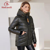 HaiLuoZi 2022 New Winter Women's Jacket Warm and Thick Short Fashion Zipper Design Hooded High Neck Female Parka Women Coat 886