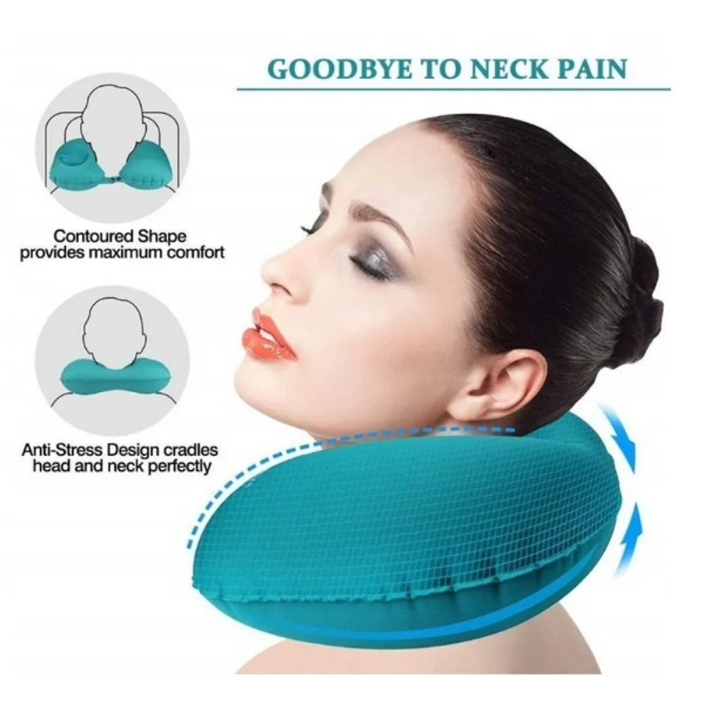 JJYY U Shape Neck Cushion for Airplane and Car Inflatable Pillow Auto Air Compress Ring Outdoor Travel