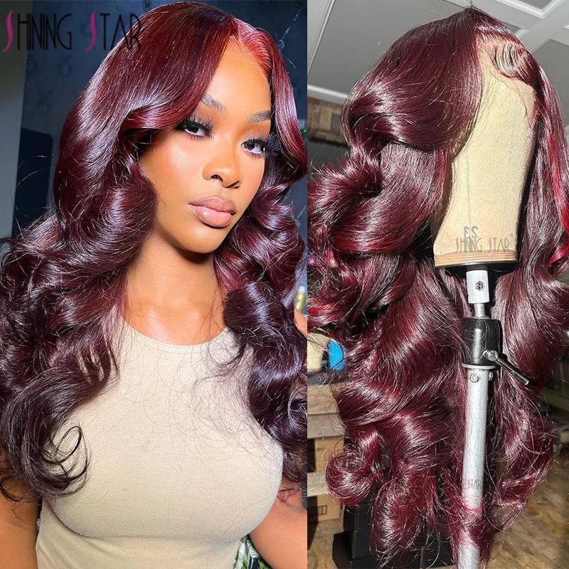 Colored Burgundy 13X6 HD Lace Frontal Wigs Red Body Wave 13X4 Lace Front Wigs Human Hair 30 34 Inch Lace Front Wigs Curly Hair