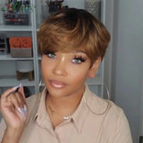 Ombre Brown Pixie Cut Bob Human Hair Wig With Bangs For Black Women Short Pixie Cut Wig Wear to Go Brazilian Hair Wig Allure