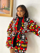 African  Dress Women's Fashion Kimono Cardigan Coat Dashiki Geometric Belt Women's Dress Plus Size Retro African Christmas Robe