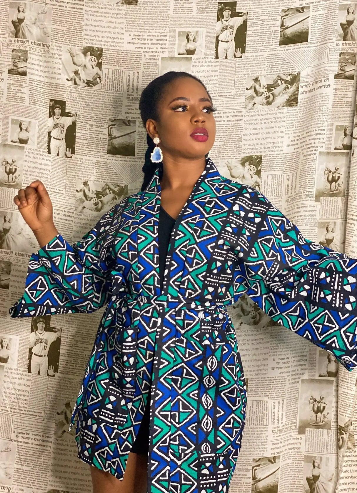 African  Dress Women's Fashion Kimono Cardigan Coat Dashiki Geometric Belt Women's Dress Plus Size Retro African Christmas Robe