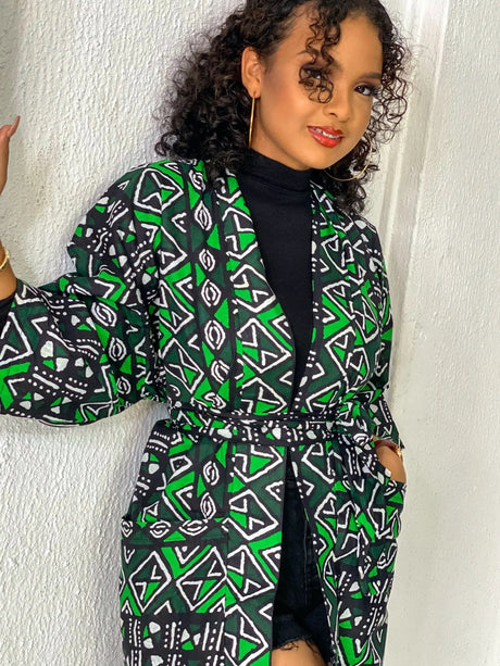 African  Dress Women's Fashion Kimono Cardigan Coat Dashiki Geometric Belt Women's Dress Plus Size Retro African Christmas Robe