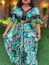 African Dresses for Women 2024 Plus Size Evening Party Long Dress Africa Clothing Elegant Turkey Muslim Print Maxi Dress