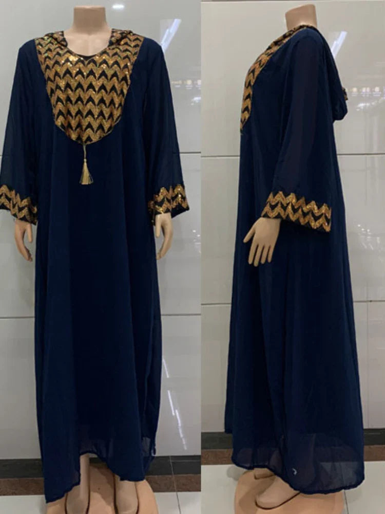 African Dubai Muslim Dress Women Hooded Abaya Knitted Kaftan Evening Dresses Morocco Caftan Abayas Islam Robe Musulmane Vestido