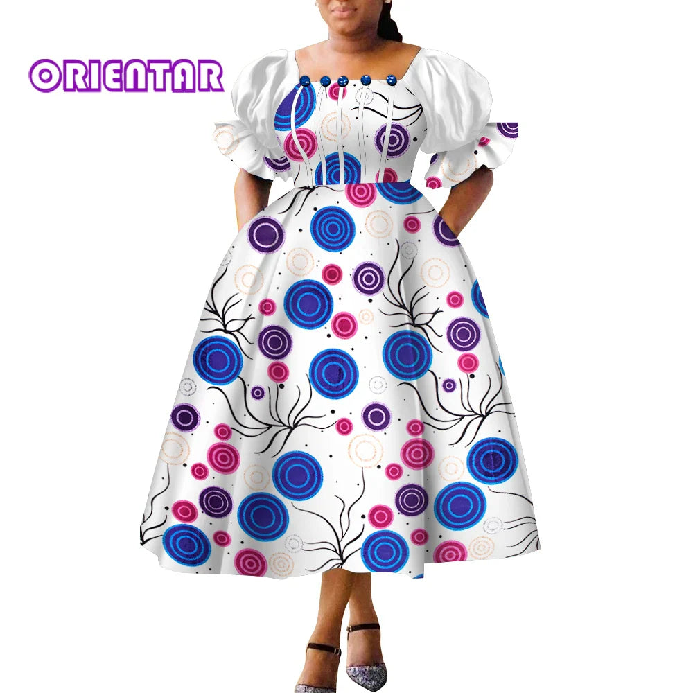 African Style Dresses for Women Puff Sleeve High Waist Gowns Ankara African Dress Princess Dress Robe Africaine Femme WY9970