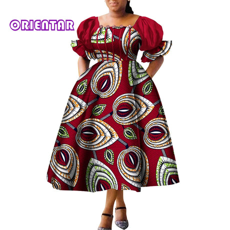 African Style Dresses for Women Puff Sleeve High Waist Gowns Ankara African Dress Princess Dress Robe Africaine Femme WY9970