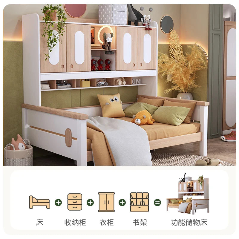 All-solid wood children ;s bed boy tatami combination small-sized high-box bookcase saves space