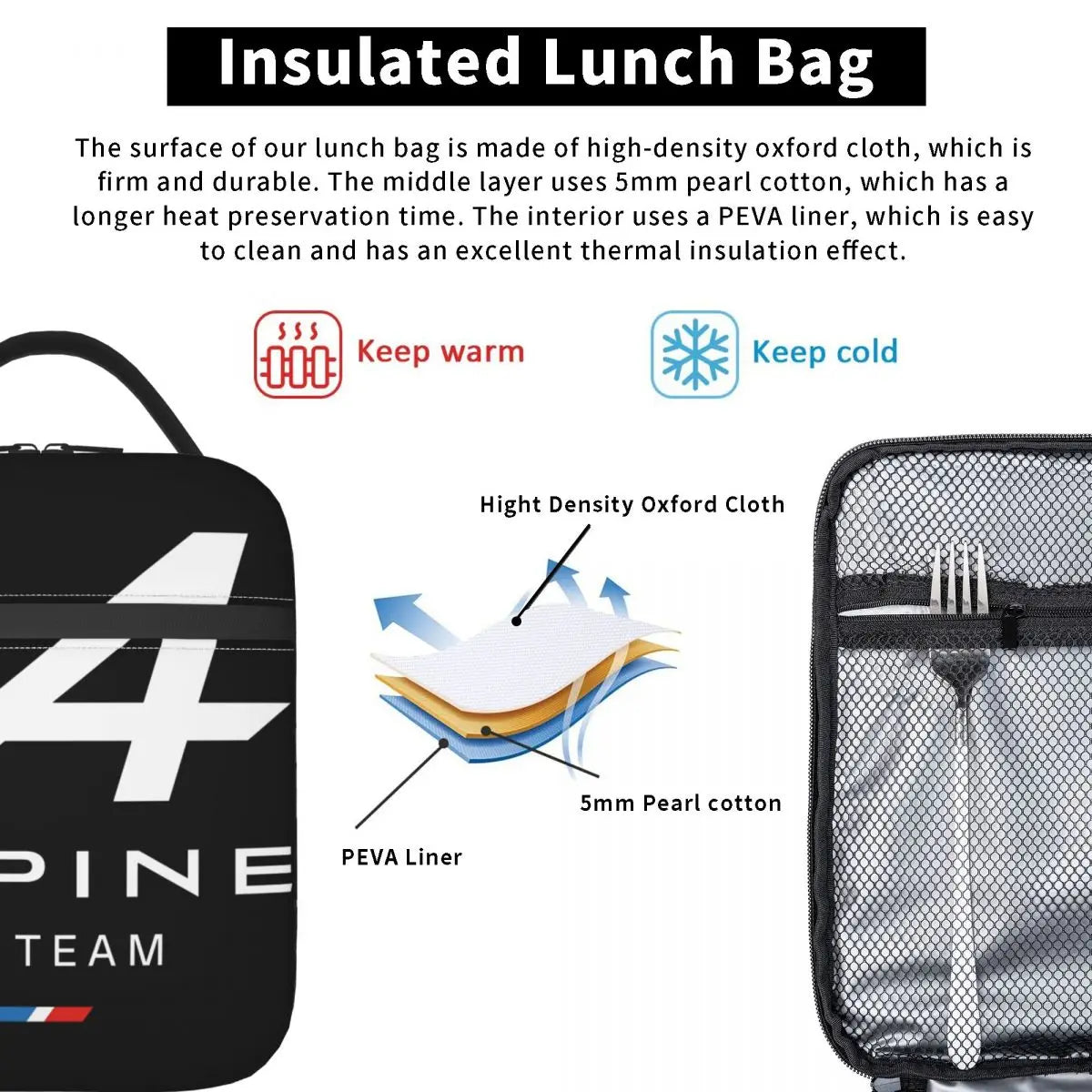 Alpine F1 Team Logo Insulated Lunch Bags Food Box Reusable Cooler Thermal Lunch Boxes