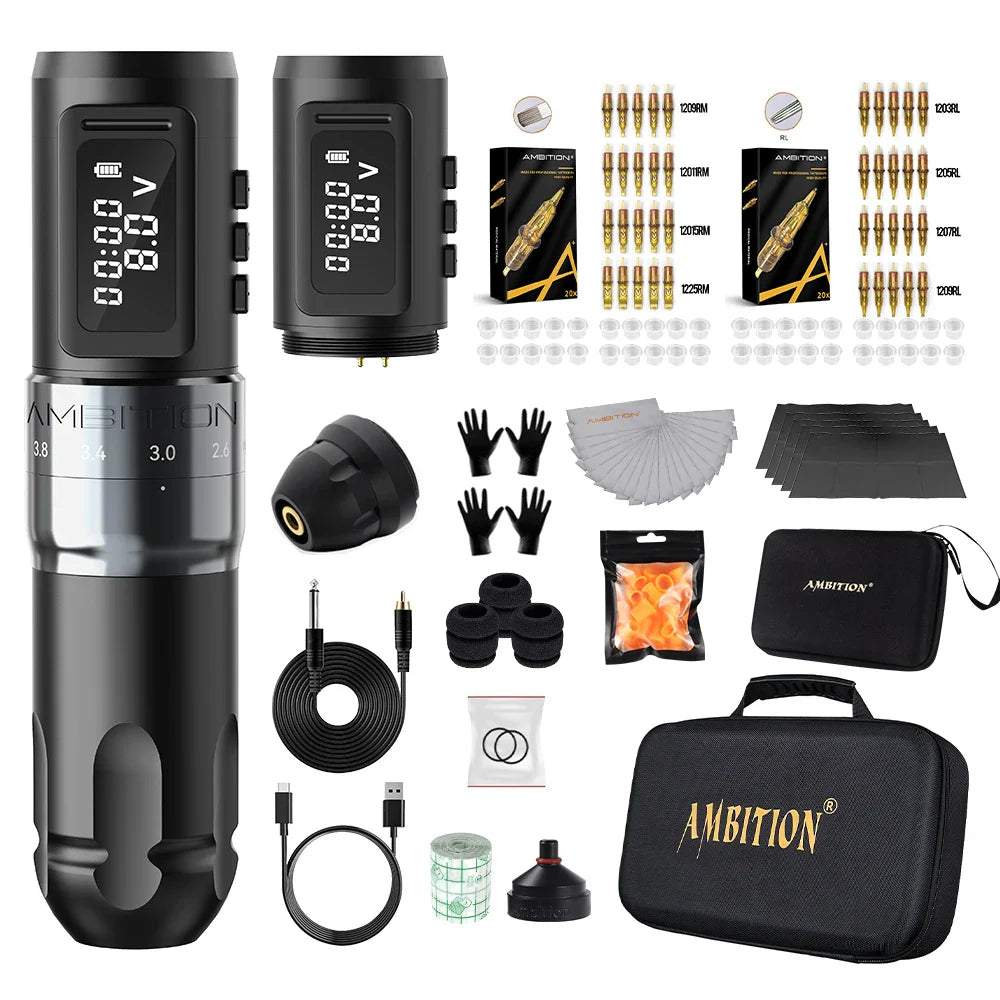 Ambition MARS-U Tattoo Machine Kit Wireless Battery Tattoo Pen Adjustable Stroke 2.2-4.2mm Professional Coreless Motor 1800mAh