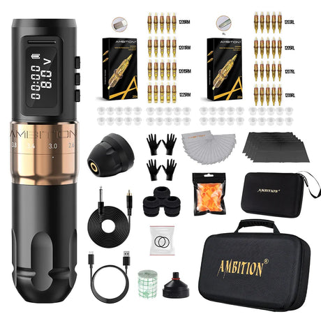 Ambition MARS-U Tattoo Machine Kit Wireless Battery Tattoo Pen Adjustable Stroke 2.2-4.2mm Professional Coreless Motor 1800mAh