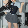 American Korean Preppy Style JK Uniform Set Internet celebrity Hot Girl Corset Tunic Slim Shirt Tie Pleated Skirt Suit Summer