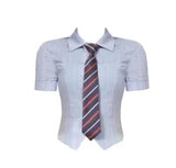 American Korean Preppy Style JK Uniform Set Internet celebrity Hot Girl Corset Tunic Slim Shirt Tie Pleated Skirt Suit Summer