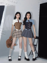 American Korean Preppy Style JK Uniform Set Internet celebrity Hot Girl Corset Tunic Slim Shirt Tie Pleated Skirt Suit Summer