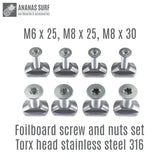 Ananas Surf M6, M8 HydroFoil Board Mount Torx Screw And T-Nut 316 Stainless Steel Set Kite Wing Winsurf  Accessories