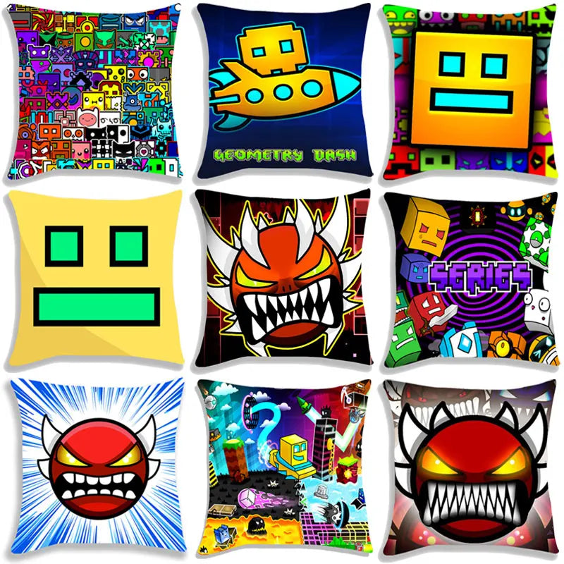 Angry Geometry Dash Print Pillow Case Cartoon Cushion Covers For Sofa Bed Home Decorative Pillow Covers Kids Pillowcases 45*45cm