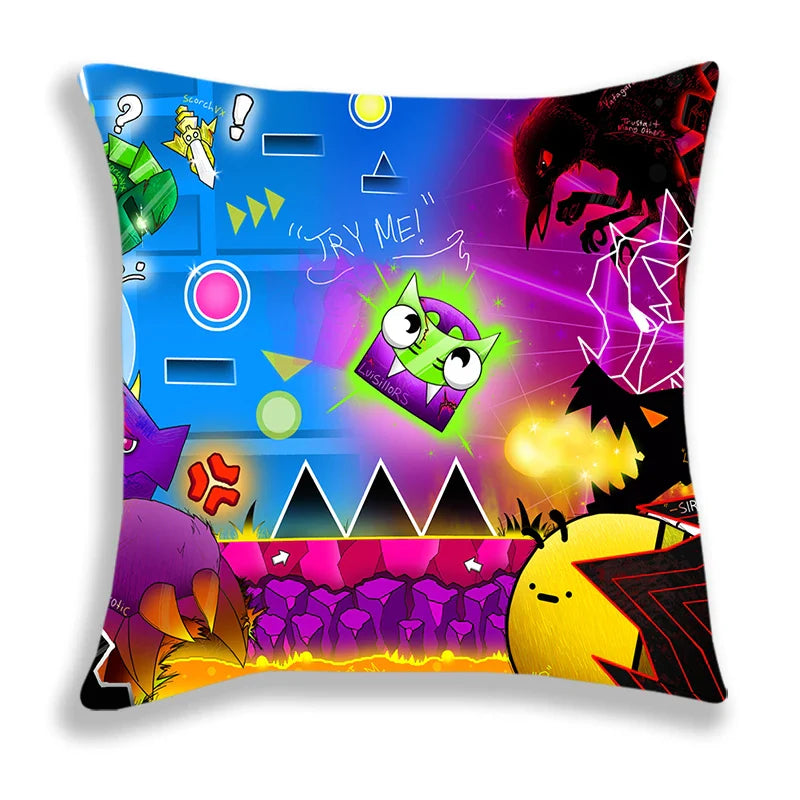 Angry Geometry Dash Print Pillow Case Cartoon Cushion Covers For Sofa Bed Home Decorative Pillow Covers Kids Pillowcases 45*45cm