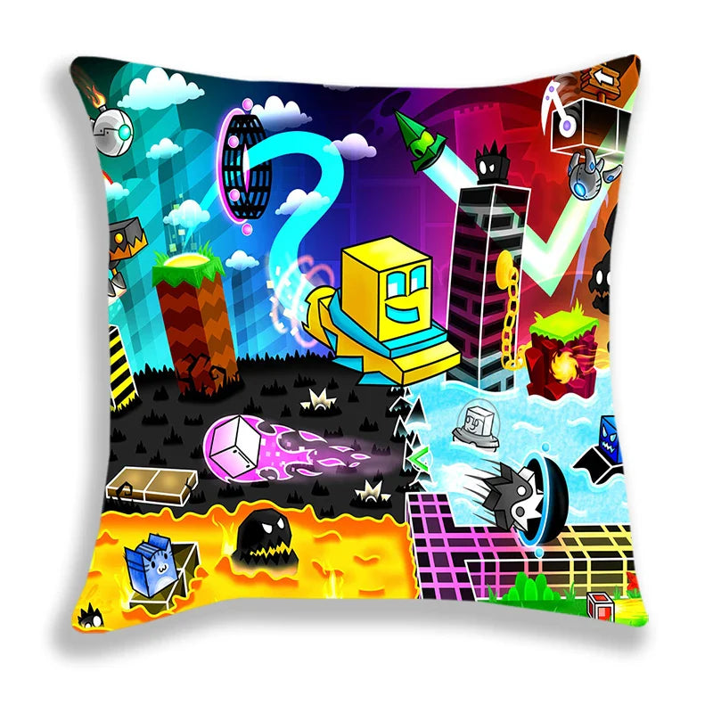 Angry Geometry Dash Print Pillow Case Cartoon Cushion Covers For Sofa Bed Home Decorative Pillow Covers Kids Pillowcases 45*45cm