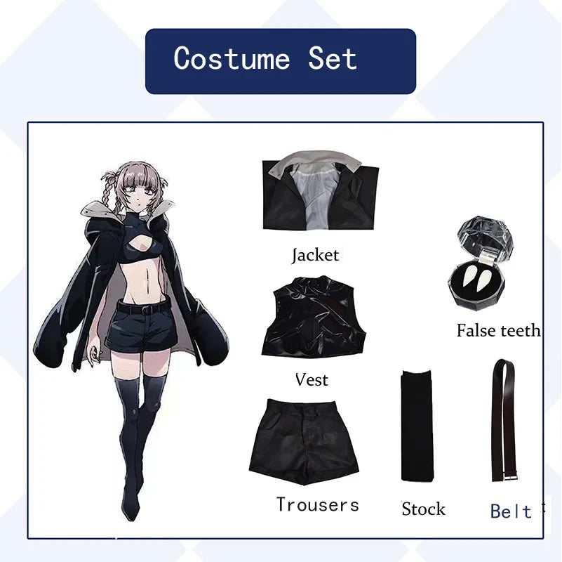 Anime Call of The Night Nanakusa Nazuna Cosplay Costume Wig Black Cloak Jacket Leather Vest Shorts Outfit Yofukashi No Uta Women