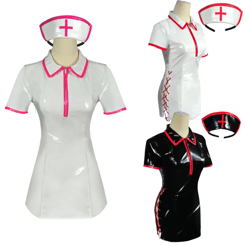 Anime Chainsaw Man Cosplay Costume Makima Nurse Uniform Artificial PU Leather Dresses and Nurse Cap