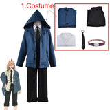 Anime Power Cosplay Chainsaw Man Costume Women Blue Casual Outfits Jacket Pants Suit Red Hairpin Blood Devil Halloween Party Set