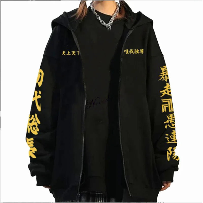 Anime Tokyo Revengers Cosplay Jacket Hoodie Sweatshirt Harajuku Tokyo Manji Gang Black Baseball Uniform Zip Coat Costume Women