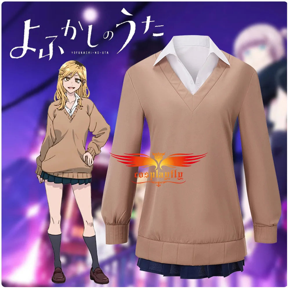 Anime Yofukashi no Uta Call Of The Night Kikyo Seri Cosplay Costumes Adult Women JK Uniform Khaki Coat Skirt Bow-Ties Halloween