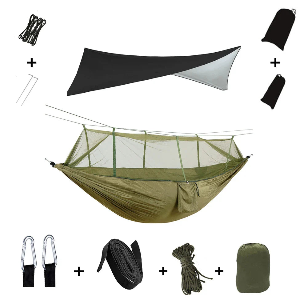 Anti Outdoor Camping Hammock With Mosquito Net And Rain Tent Equipment Supplies Shelters Camp Bed Survival Portable Hammock