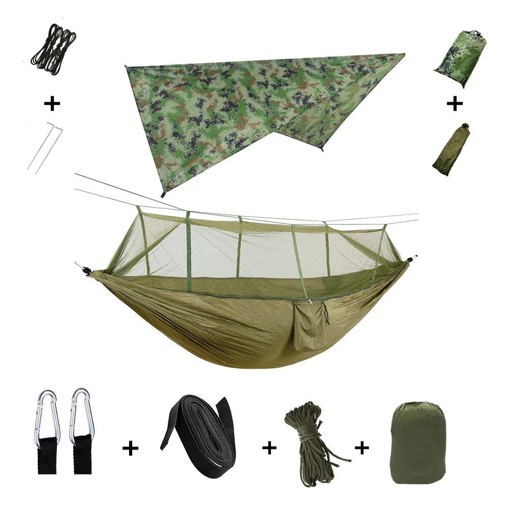 Anti Outdoor Camping Hammock With Mosquito Net And Rain Tent Equipment Supplies Shelters Camp Bed Survival Portable Hammock