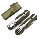 Army Green Folding Cutlery Stainless Steel Portable  Camping Picnic Knife Fork Spoon Bottle Opener Flatware Tableware Travel Kit