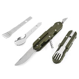 Army Green Folding Cutlery Stainless Steel Portable  Camping Picnic Knife Fork Spoon Bottle Opener Flatware Tableware Travel Kit