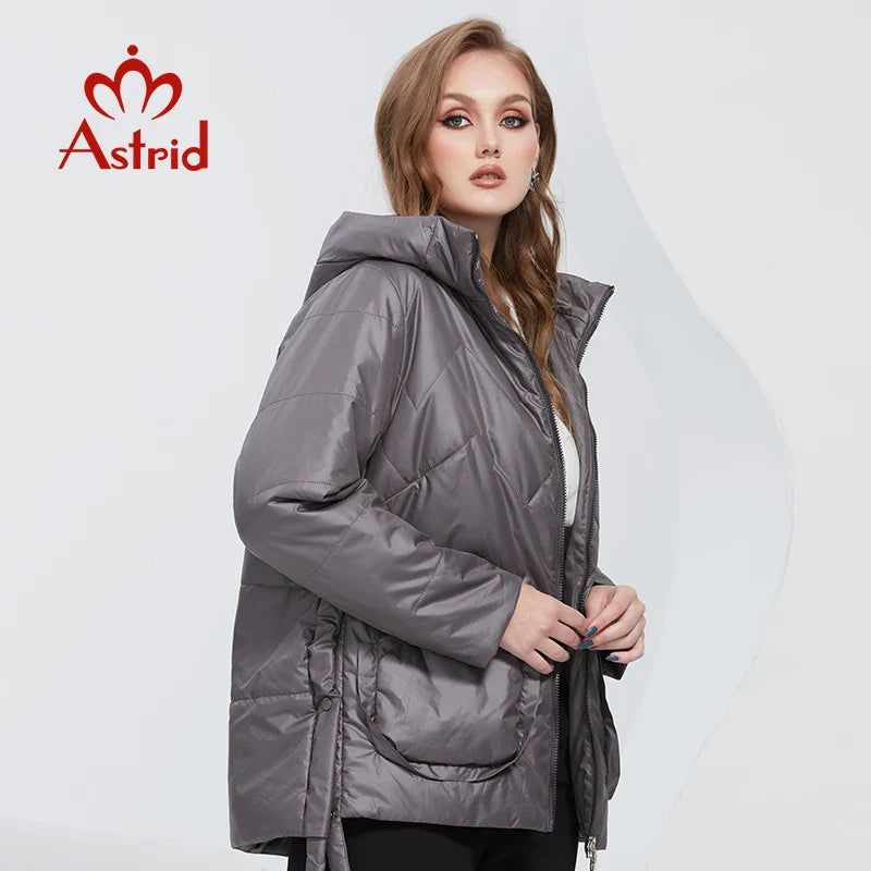 Astrid 2022 Spring Women Parkas Oversize Short Grey Padded Down Coats Hooded Women's Jacket Fashion Outerwear Quilted AM-10075