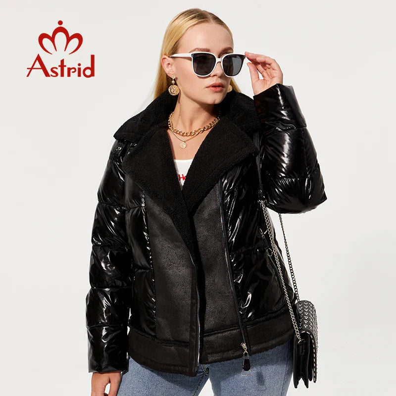 Astrid 2022 Winter Women's Parkas Plus size Thick Cotton warm short Jackets Female Coats with Hooded leather Bio Fleece Outwear