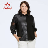 Astrid Women's Shirt 2023 Long Sleeve Cut Out Plus Size Pu Leather Top Woman Clothes Fashion Stitching Design Female Tee Shirt