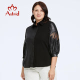 Astrid Women's Shirt 2023 Long Sleeve Cut Out Plus Size Pu Leather Top Woman Clothes Fashion Stitching Design Female Tee Shirt