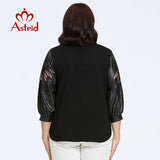 Astrid Women's Shirt 2023 Long Sleeve Cut Out Plus Size Pu Leather Top Woman Clothes Fashion Stitching Design Female Tee Shirt