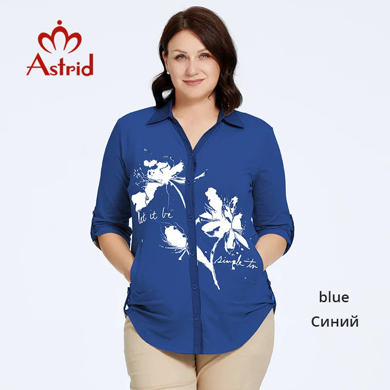 Astrid Women's Shirt Blouses 2023 Elegant Office Clothing Plus Size Fashion Cotton Lapel Print Casual Shirt Women Tops Female