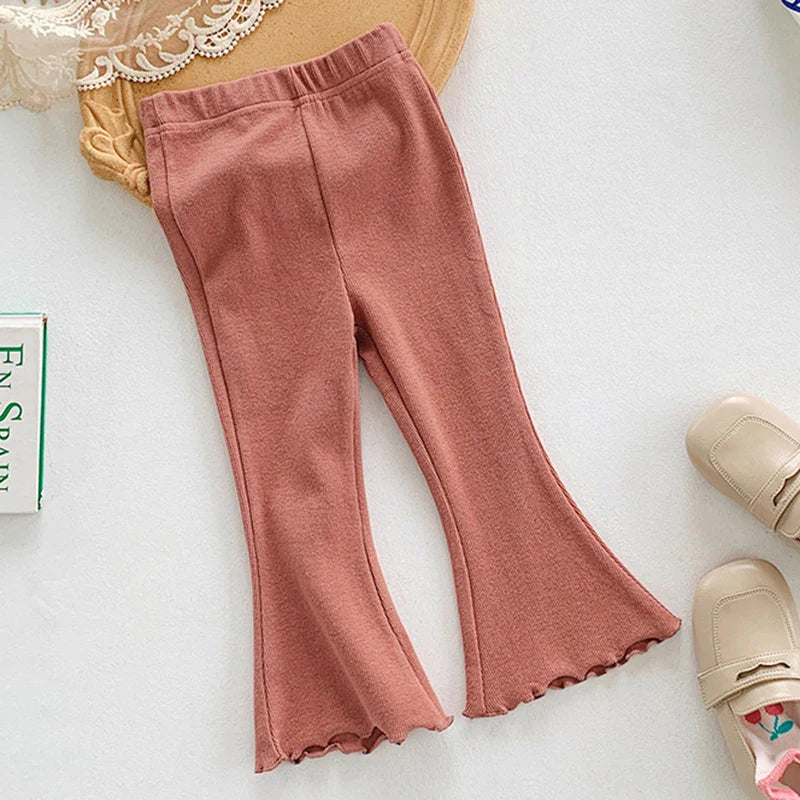 Autumn Kids Baby Girls Pants Candy Color Children's Clothes Leggings Pants Kids Baby Girls Bell-bottomed Pants Baby Knit Pants