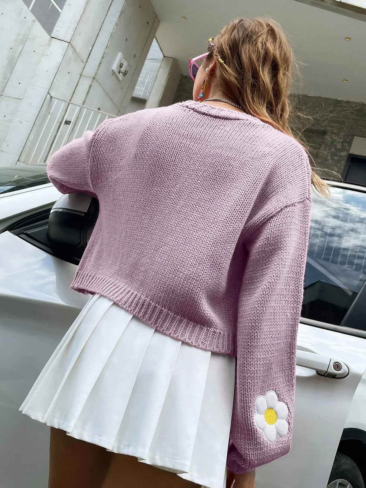 Autumn Knitted Cardigan Flower Embroidery Women Sweater Flower Sweater Cardigan Lantern Sleeve Fashion Jumper Coats Outerwear