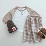 Autumn New Baby Long Sleeve Clothes Set Infant Girl Letter X Embroidery T Shirts + Plaid Pants 2pcs Suit Toddler Boy Outfits