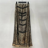 Autumn Retro Sequined X Long Skirt Vintage Beading Empire Gold Silm Bodycon Runway Bohemian Back Slit Pencil Jupe Sequin